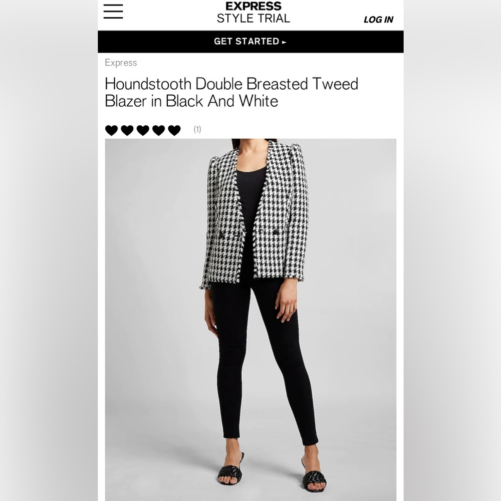 NWT Express Houndstooth double breasted tweed blazer black and white sz Large - Picture 4 of 17